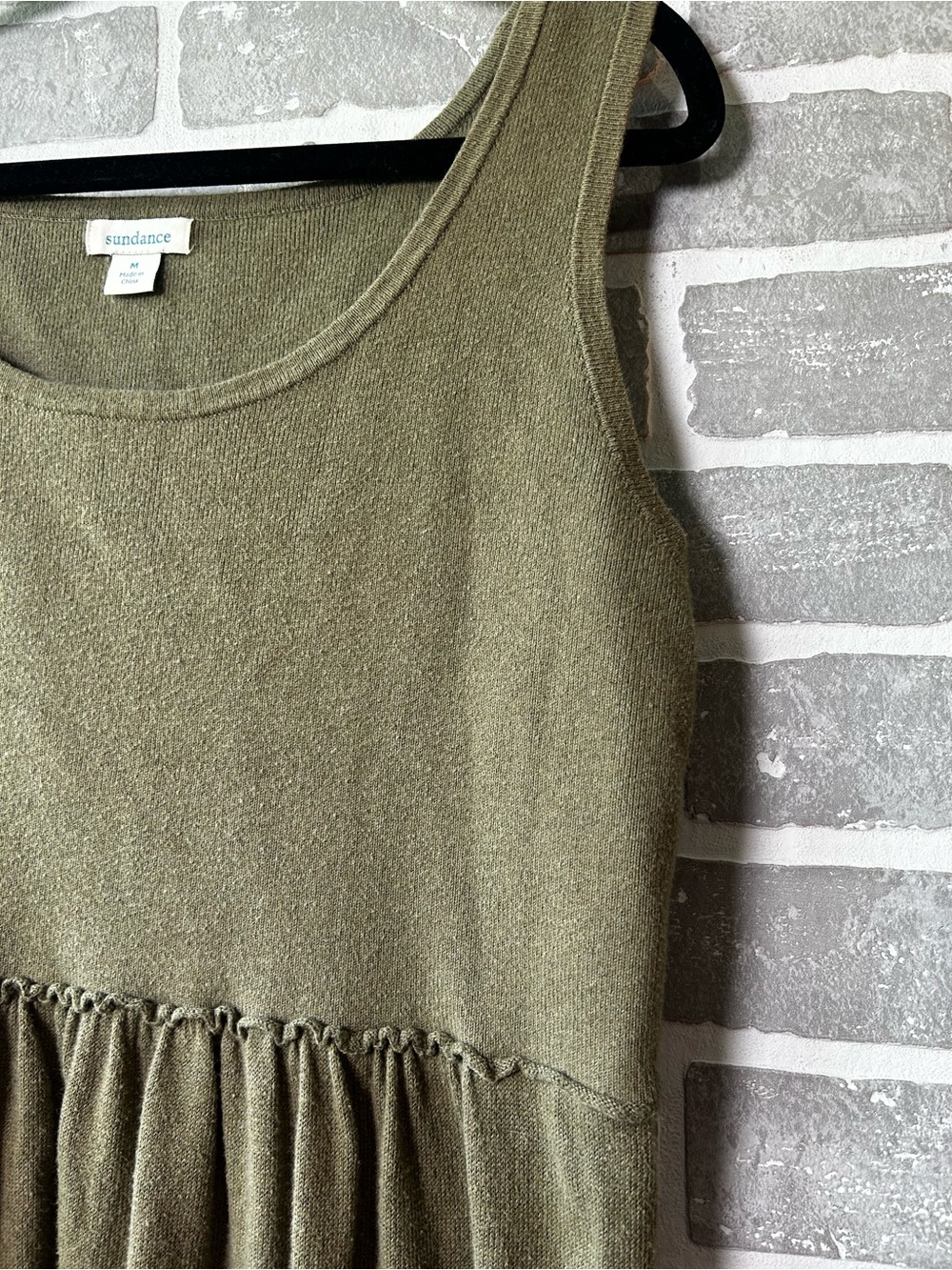 Sundance Olive Green Knit Empire Waist Sleeveless Dress Medium Silk Blend Boho - Picture 3 of 7
